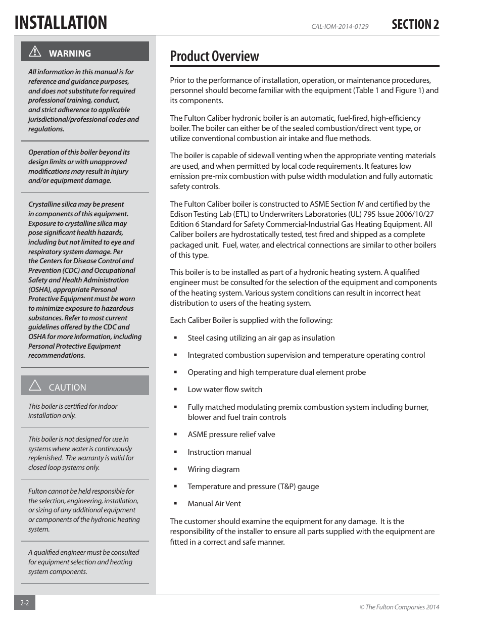 Installation, Product overview | Fulton Caliber (CAL) Condensing Hydronic Boiler User Manual | Page 8 / 60