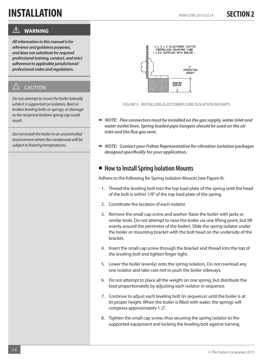 Installation, How to install spring isolation mounts | Fulton Pulse HW (PHW) Fully Condensing Hydronic Boiler User Manual | Page 12 / 84
