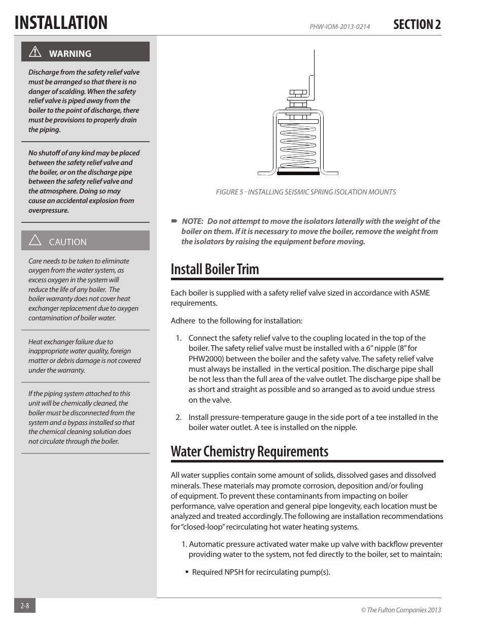 Installation, Install boiler trim, Water chemistry requirements | Fulton Pulse HW (PHW) Fully Condensing Hydronic Boiler User Manual | Page 14 / 84