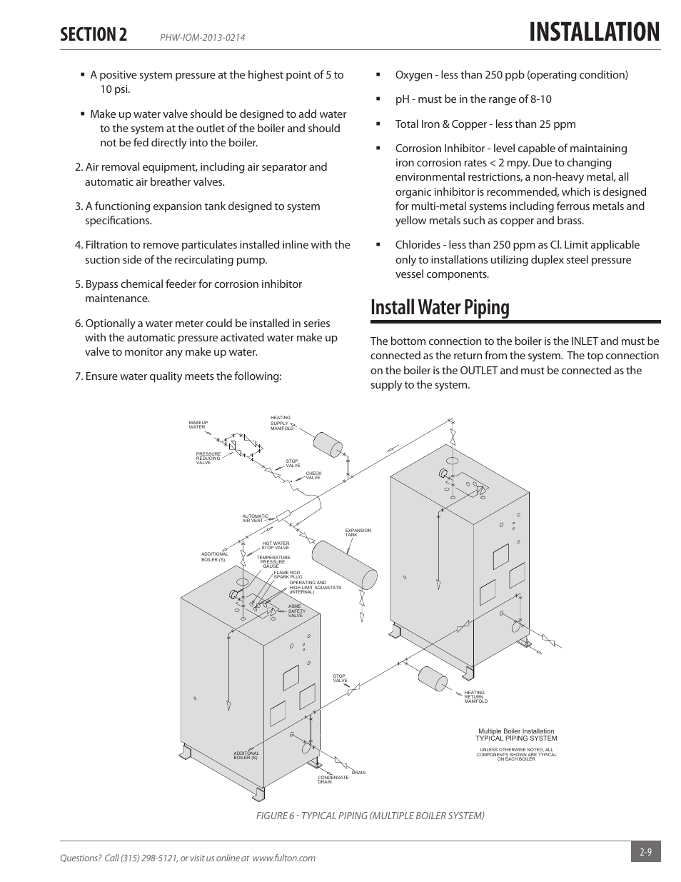 Installation, Install water piping | Fulton Pulse HW (PHW) Fully Condensing Hydronic Boiler User Manual | Page 15 / 84