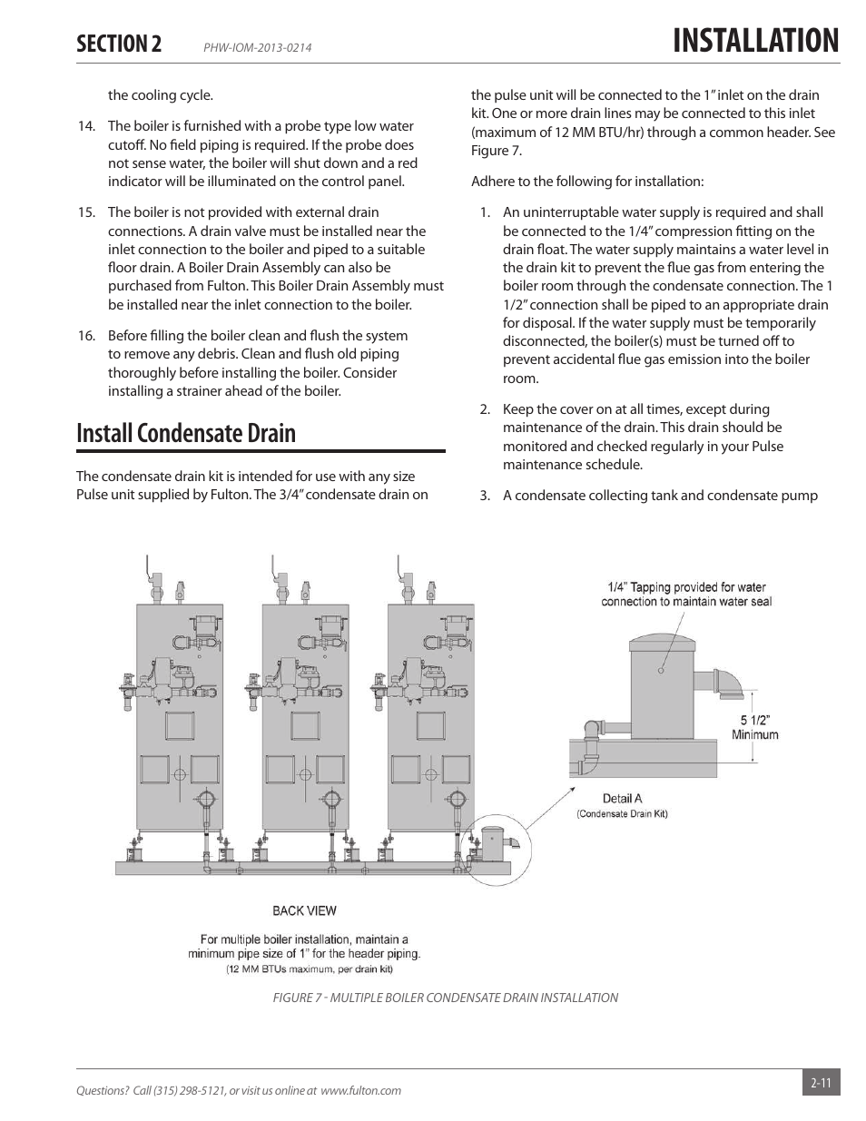 Installation, Install condensate drain | Fulton Pulse HW (PHW) Fully Condensing Hydronic Boiler User Manual | Page 17 / 84