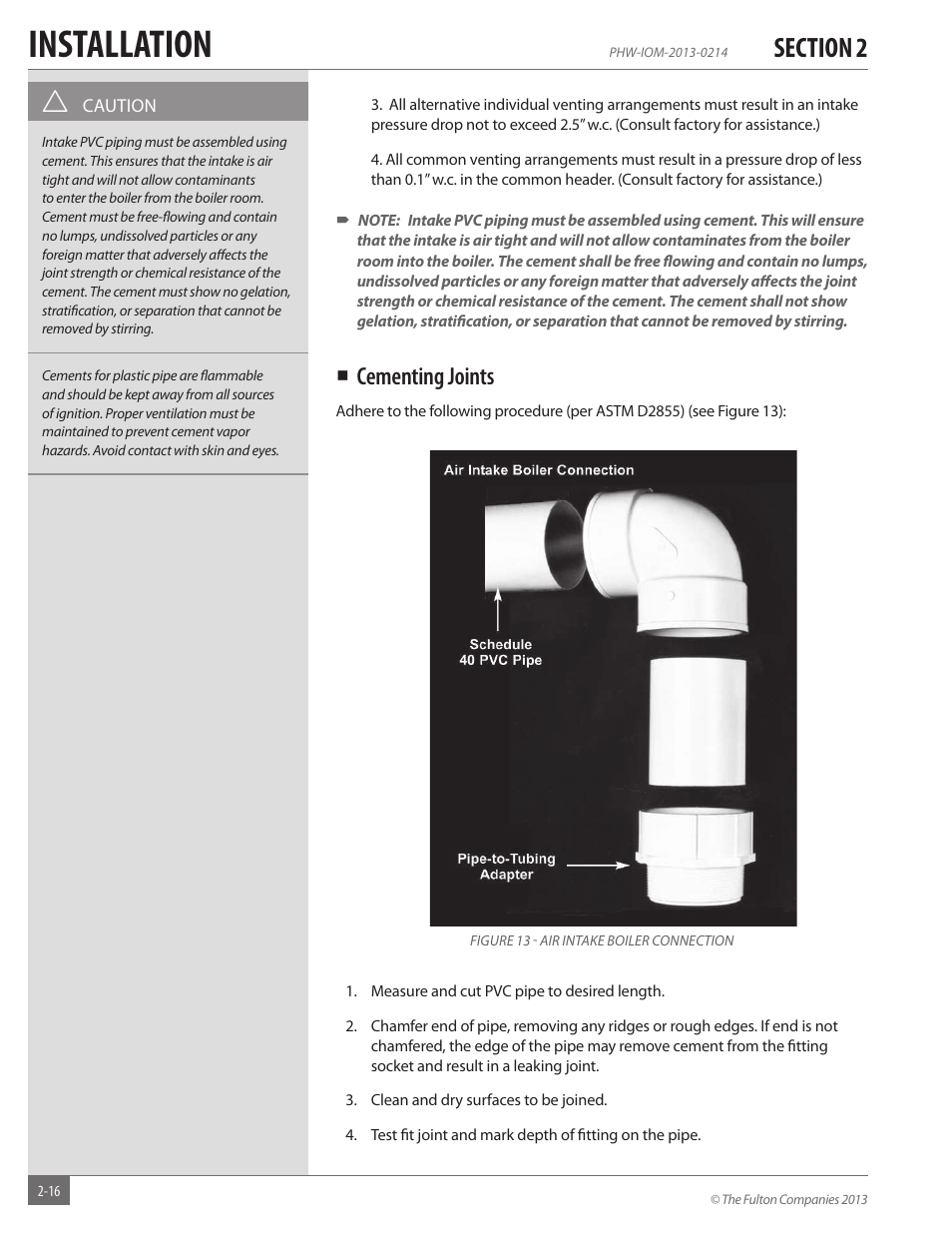 Installation, Cementing joints | Fulton Pulse HW (PHW) Fully Condensing Hydronic Boiler User Manual | Page 22 / 84