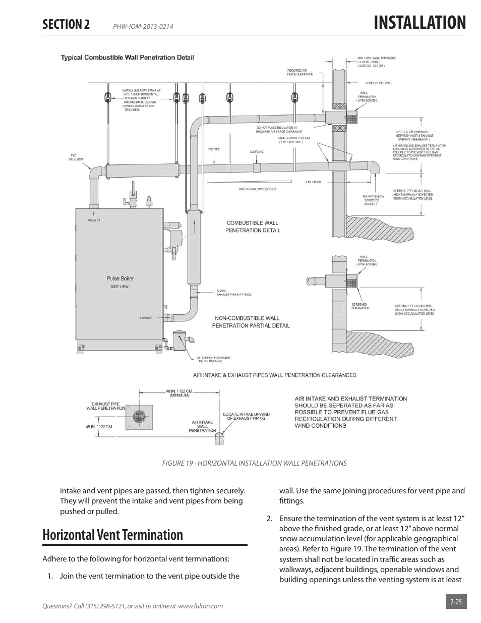 Installation, Horizontal vent termination | Fulton Pulse HW (PHW) Fully Condensing Hydronic Boiler User Manual | Page 31 / 84