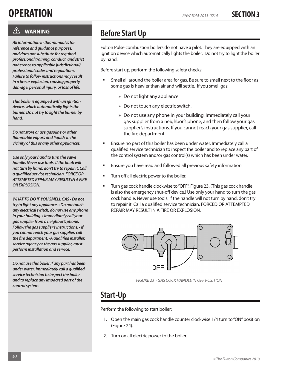 Operation, Before start up, Start-up | Fulton Pulse HW (PHW) Fully Condensing Hydronic Boiler User Manual | Page 38 / 84