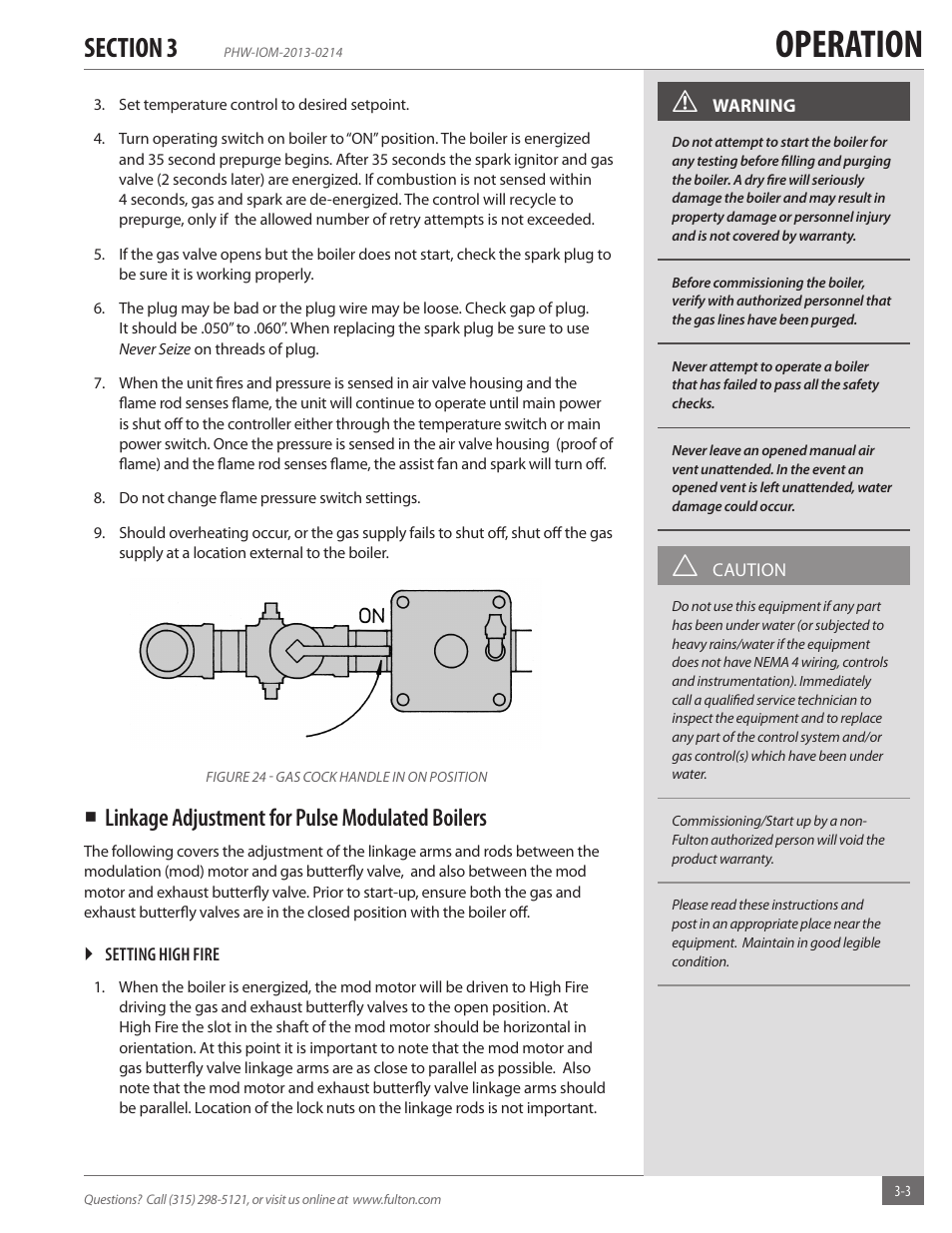 Operation, Linkage adjustment for pulse modulated boilers | Fulton Pulse HW (PHW) Fully Condensing Hydronic Boiler User Manual | Page 39 / 84