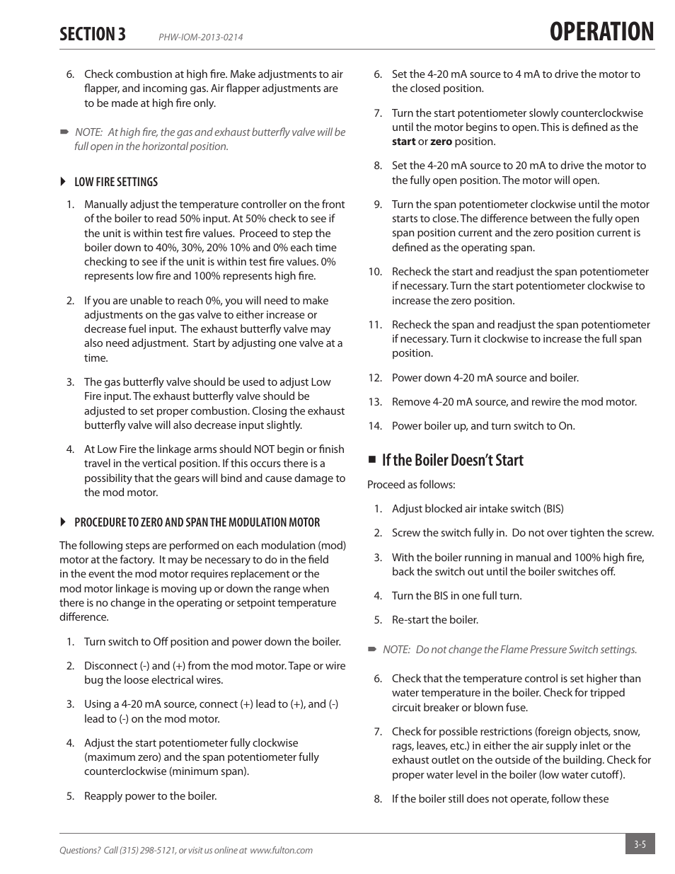 Operation, If the boiler doesn’t start | Fulton Pulse HW (PHW) Fully Condensing Hydronic Boiler User Manual | Page 41 / 84