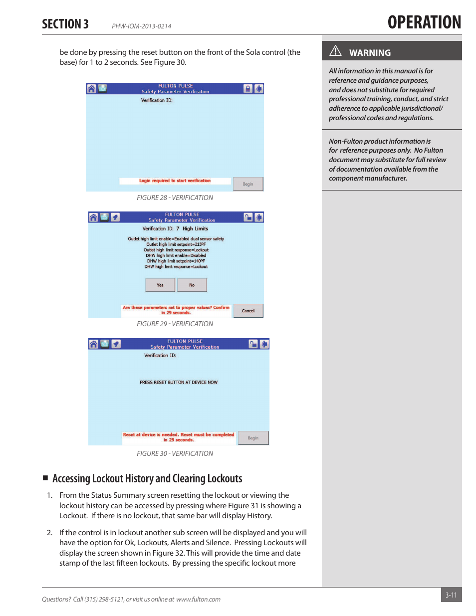 Operation, Accessing lockout history and clearing lockouts | Fulton Pulse HW (PHW) Fully Condensing Hydronic Boiler User Manual | Page 47 / 84