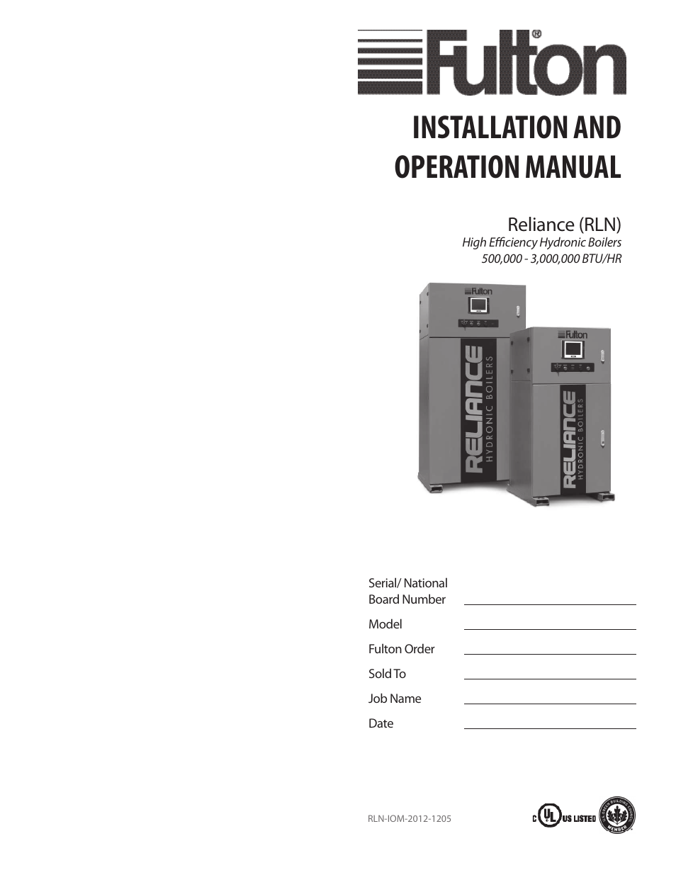 Fulton Reliance (RLN) High Efficiency Cooper Fin Boiler User Manual | 60 pages