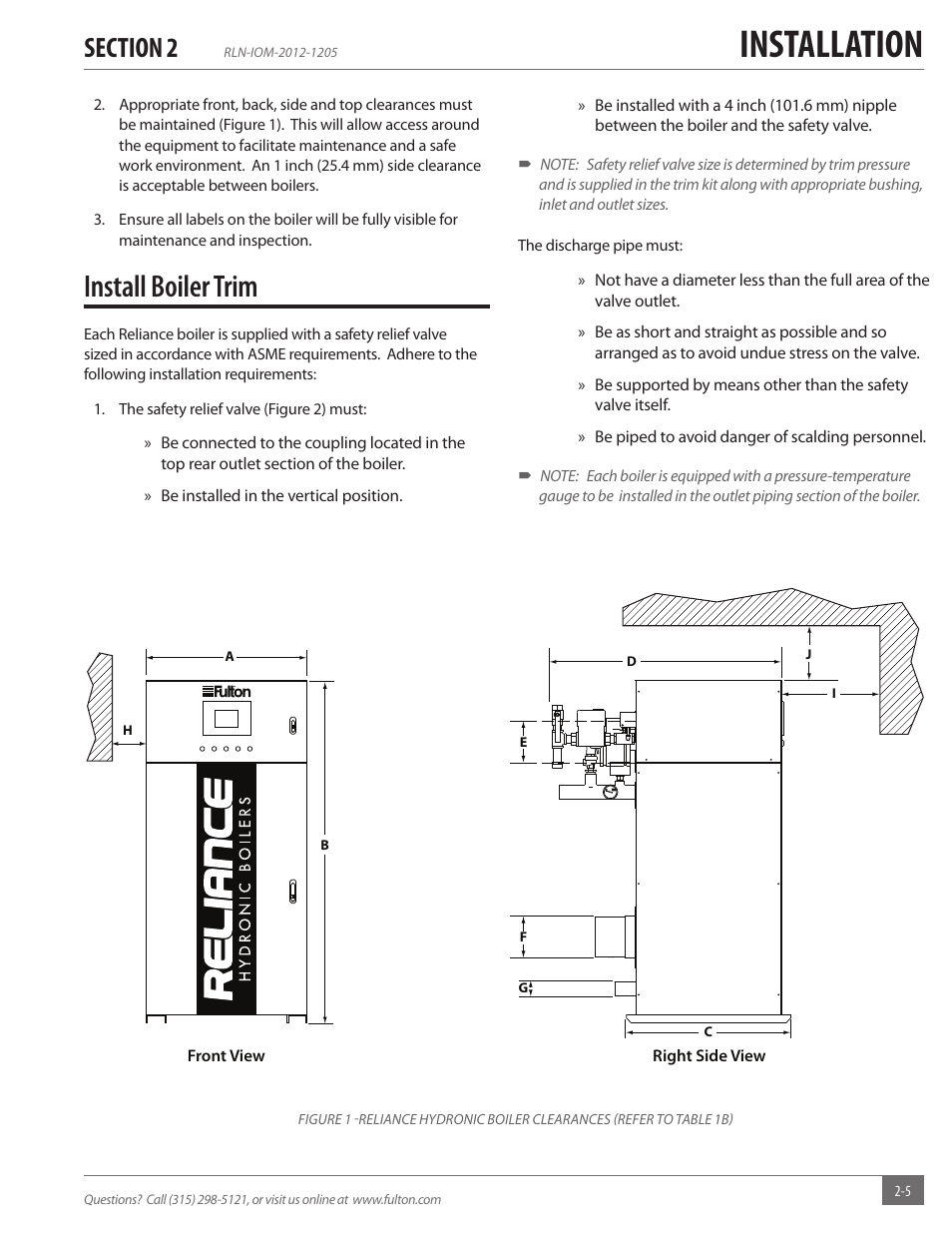 Installation, Install boiler trim | Fulton Reliance (RLN) High Efficiency Cooper Fin Boiler User Manual | Page 11 / 60