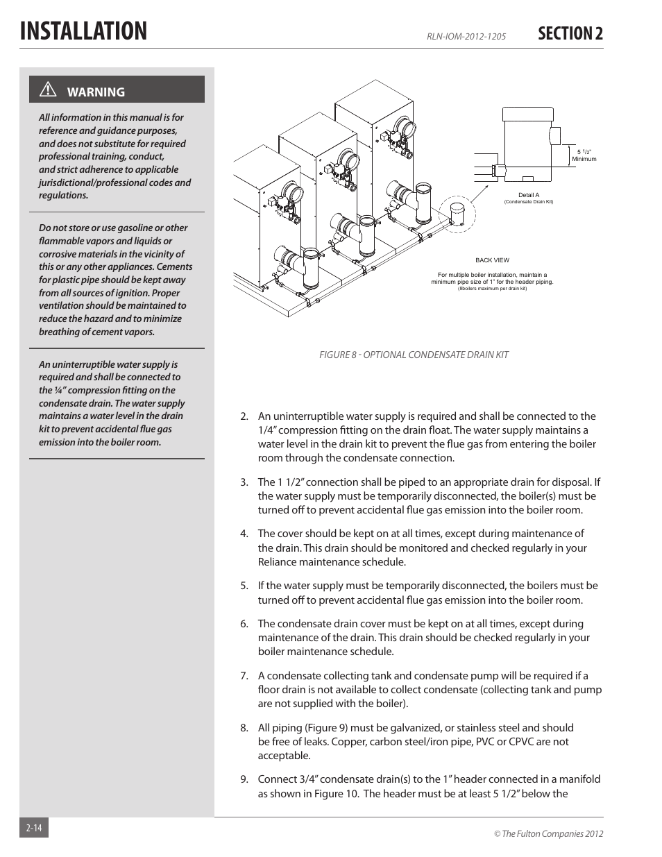 Installation | Fulton Reliance (RLN) High Efficiency Cooper Fin Boiler User Manual | Page 20 / 60