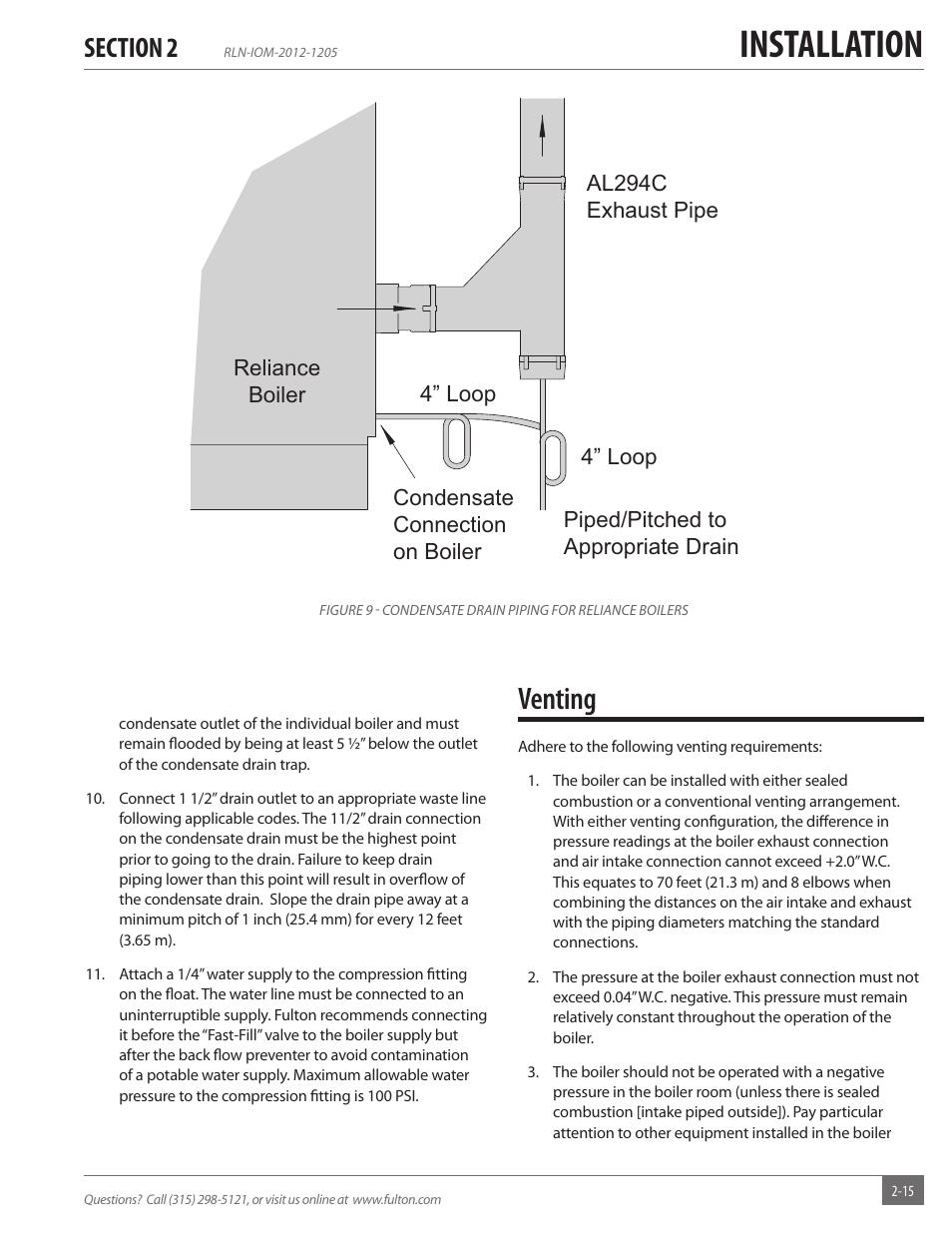 Installation, Venting | Fulton Reliance (RLN) High Efficiency Cooper Fin Boiler User Manual | Page 21 / 60