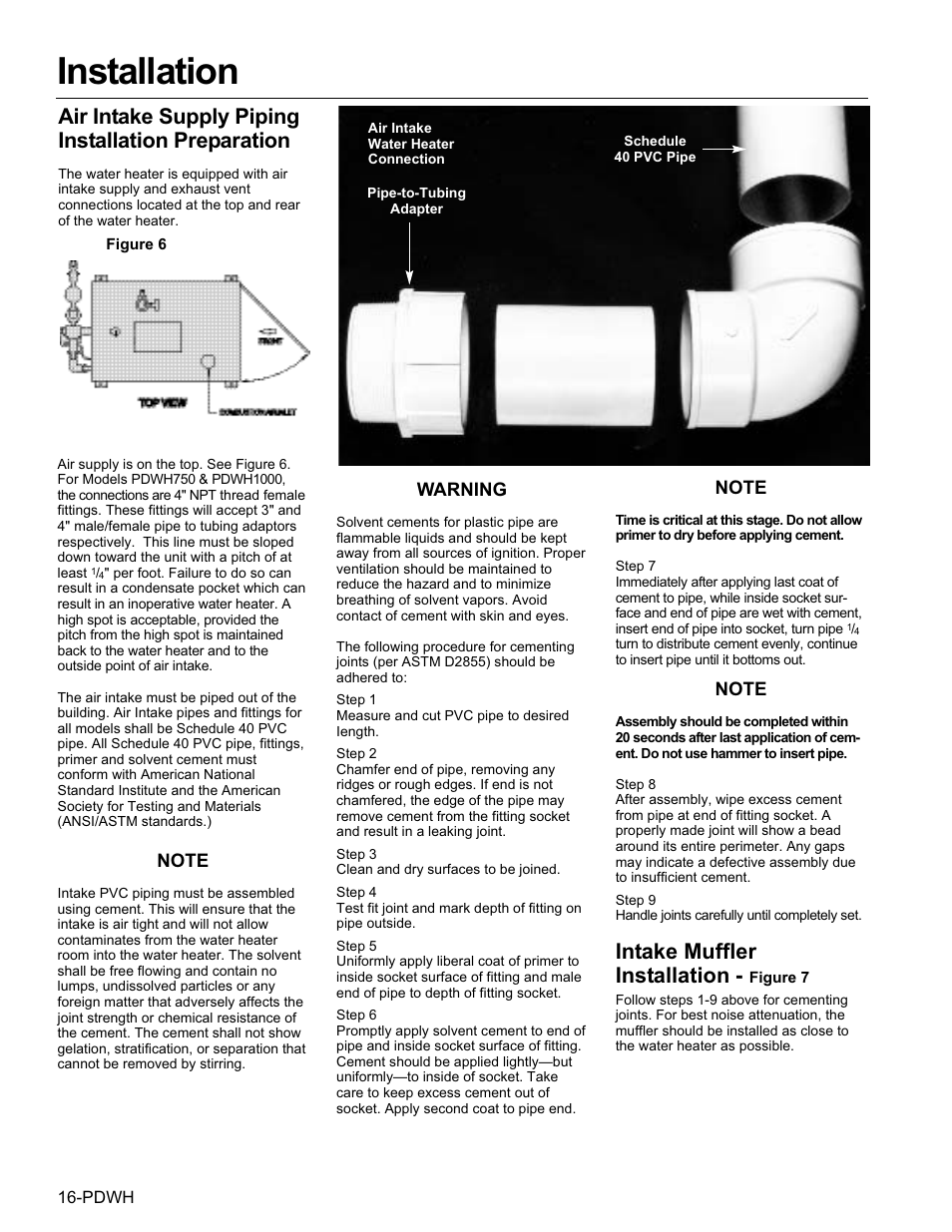 Installation, Intake muffler installation, Air intake supply piping installation preparation | Fulton Pulse DWH (PDWH) Domestic Water Heater User Manual | Page 18 / 50