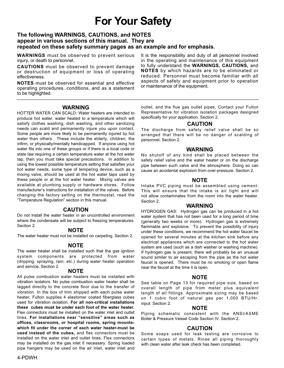 For your safety | Fulton Pulse DWH (PDWH) Domestic Water Heater User Manual | Page 6 / 50