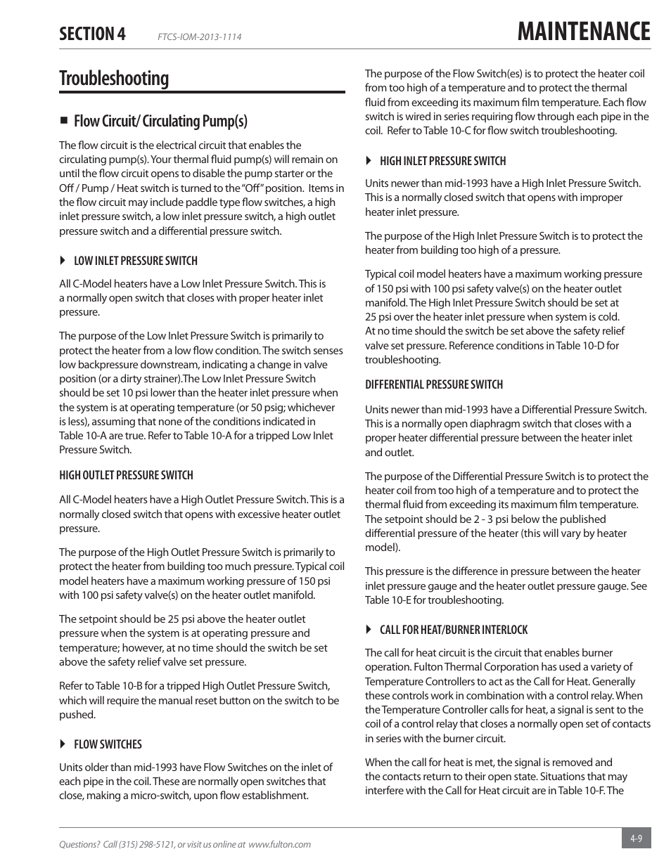 Maintenance, Troubleshooting, Flow circuit/ circulating pump(s) | Fulton Vertical Coil (FT-C_S) Thermal Fluid (hot oil) Heater User Manual | Page 77 / 92