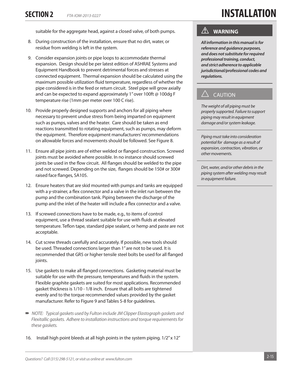 Installation | Fulton Vertical Tubeless (FT-A) Thermal Fluid (hot oil) Heater User Manual | Page 21 / 84