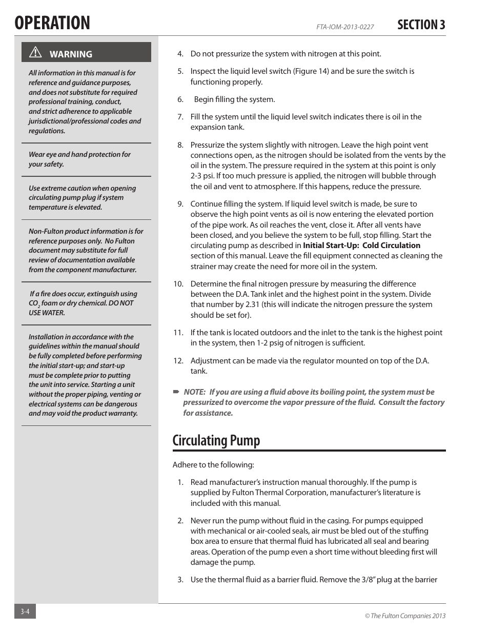 Operation, Circulating pump | Fulton Vertical Tubeless (FT-A) Thermal Fluid (hot oil) Heater User Manual | Page 44 / 84