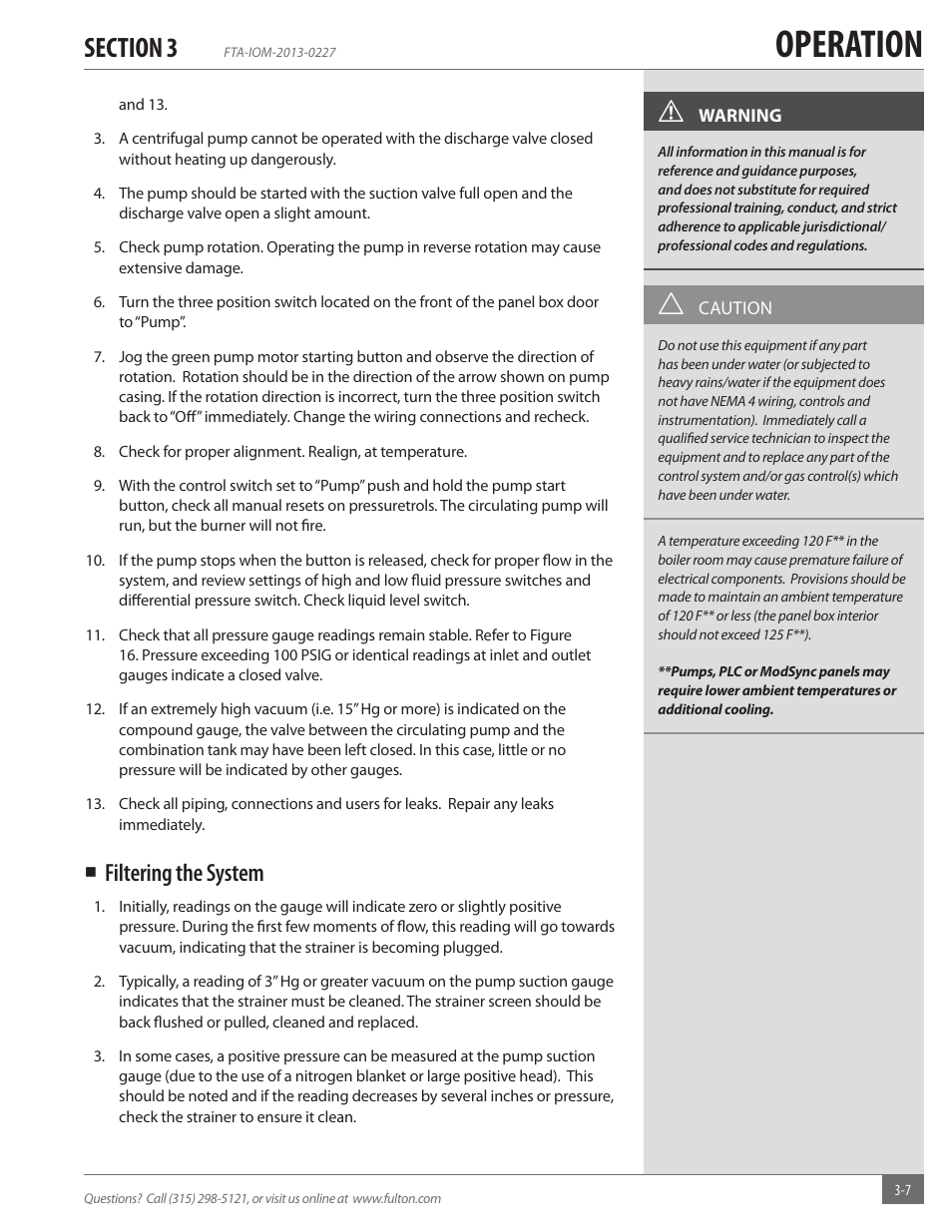 Operation, Filtering the system | Fulton Vertical Tubeless (FT-A) Thermal Fluid (hot oil) Heater User Manual | Page 47 / 84