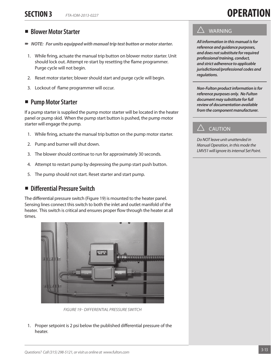 Operation, Blower motor starter, Pump motor starter | Diff erential pressure switch | Fulton Vertical Tubeless (FT-A) Thermal Fluid (hot oil) Heater User Manual | Page 53 / 84