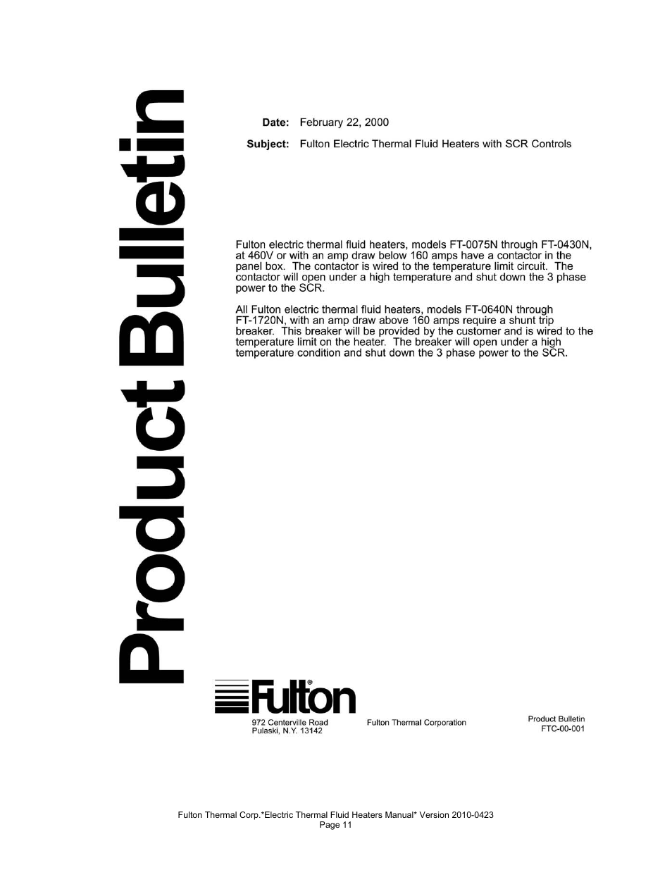 Fulton Vertical Electric (FT-N) Thermal Fluid (hot oil) Heater User Manual | Page 11 / 108