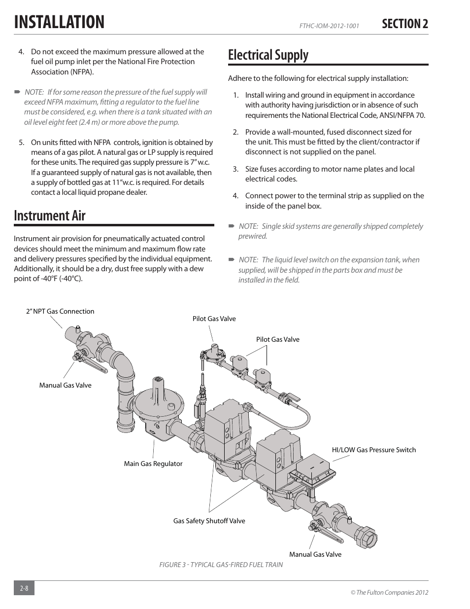Installation, Instrument air, Electrical supply | Fulton Alliance (FT-HC) Horizontal Coil Thermal Fluid (hot oil) Heater User Manual | Page 14 / 88