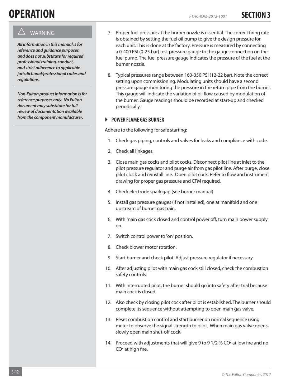 Operation | Fulton Alliance (FT-HC) Horizontal Coil Thermal Fluid (hot oil) Heater User Manual | Page 48 / 88