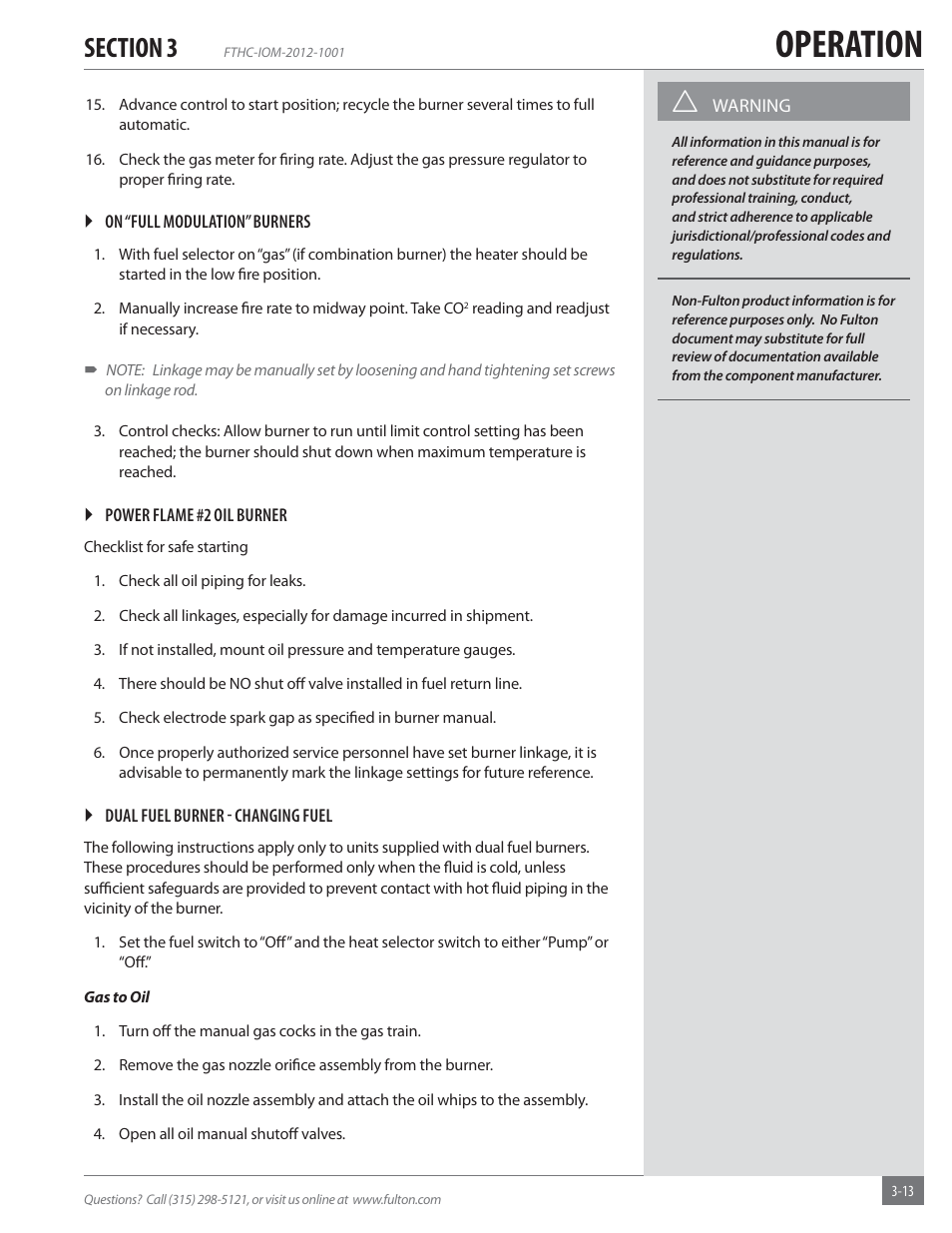 Operation | Fulton Alliance (FT-HC) Horizontal Coil Thermal Fluid (hot oil) Heater User Manual | Page 49 / 88