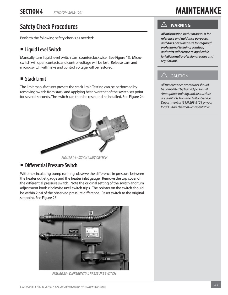 Maintenance, Safety check procedures | Fulton Alliance (FT-HC) Horizontal Coil Thermal Fluid (hot oil) Heater User Manual | Page 71 / 88