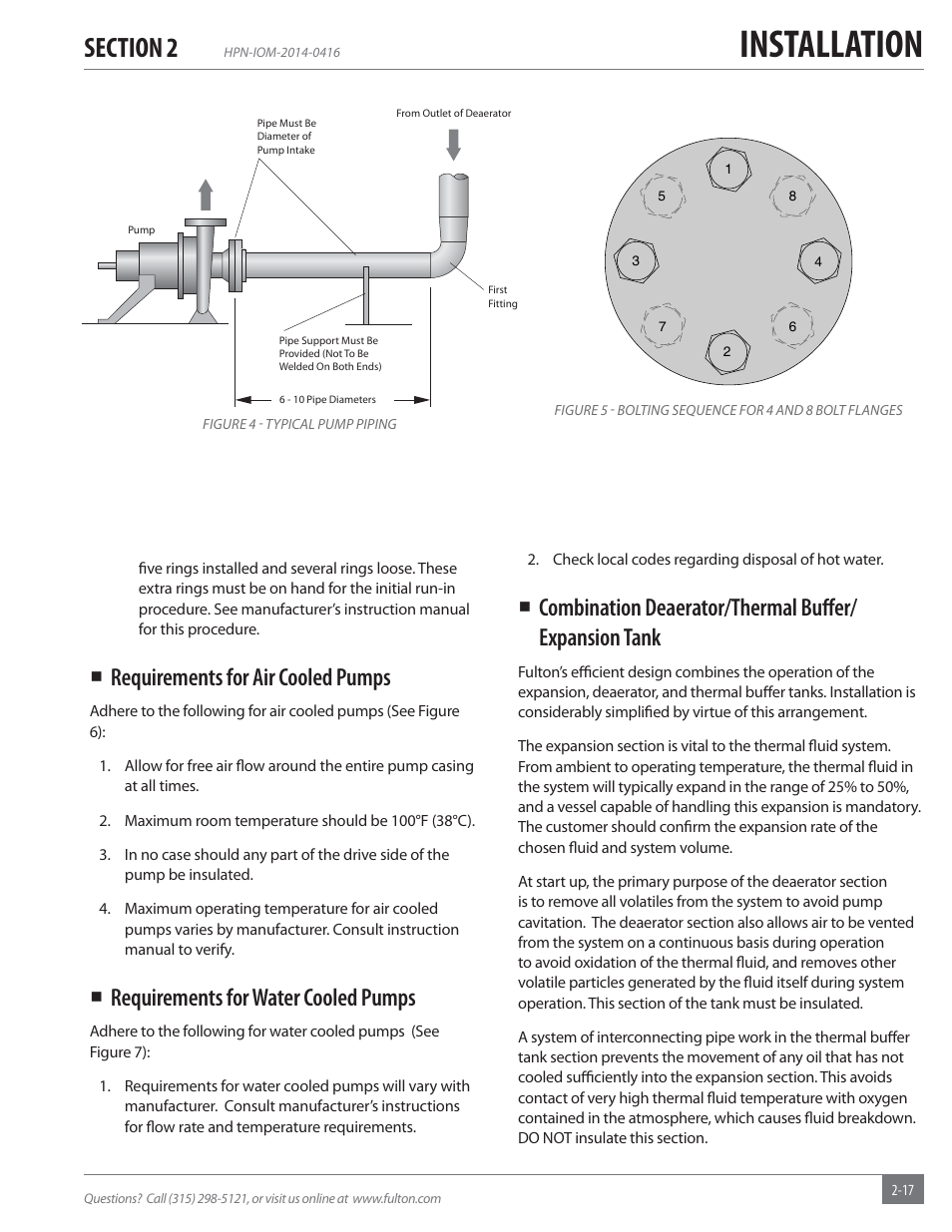 Installation, Requirements for air cooled pumps, Requirements for water cooled pumps | Fulton Hopkins (HPN) Horizontal Coil Thermal Fluid (hot oil) Heater User Manual | Page 23 / 84