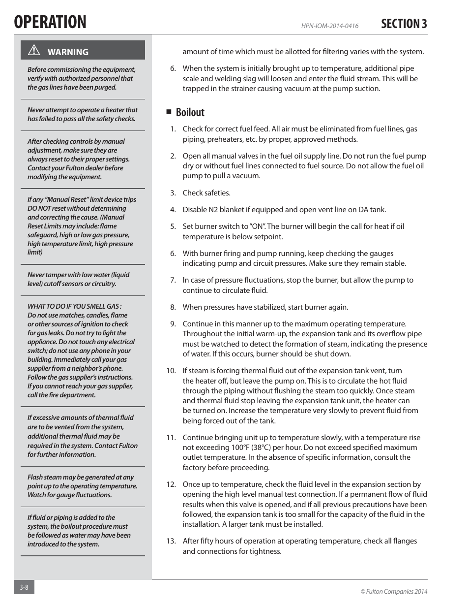 Operation, Boilout | Fulton Hopkins (HPN) Horizontal Coil Thermal Fluid (hot oil) Heater User Manual | Page 40 / 84