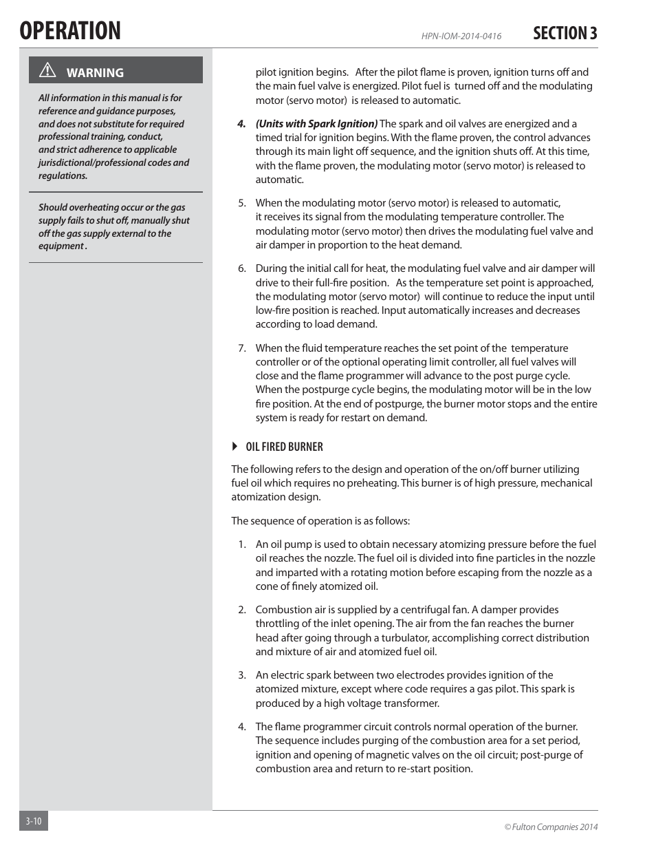 Operation | Fulton Hopkins (HPN) Horizontal Coil Thermal Fluid (hot oil) Heater User Manual | Page 42 / 84