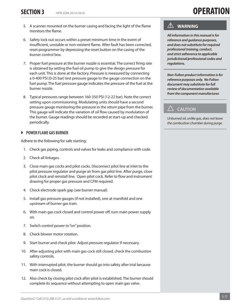 Operation | Fulton Hopkins (HPN) Horizontal Coil Thermal Fluid (hot oil) Heater User Manual | Page 43 / 84