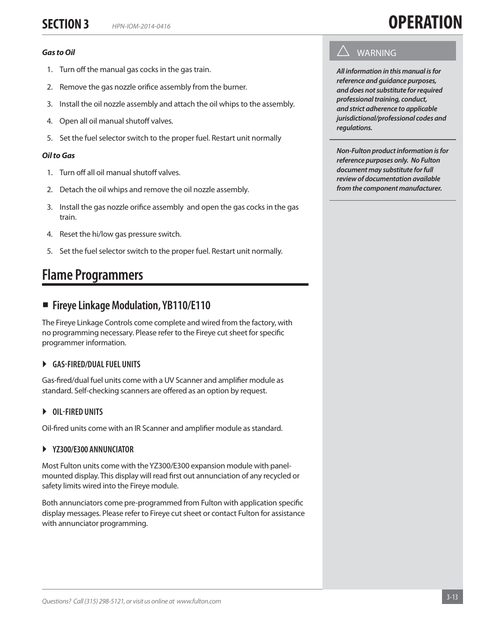 Operation, Flame programmers | Fulton Hopkins (HPN) Horizontal Coil Thermal Fluid (hot oil) Heater User Manual | Page 45 / 84