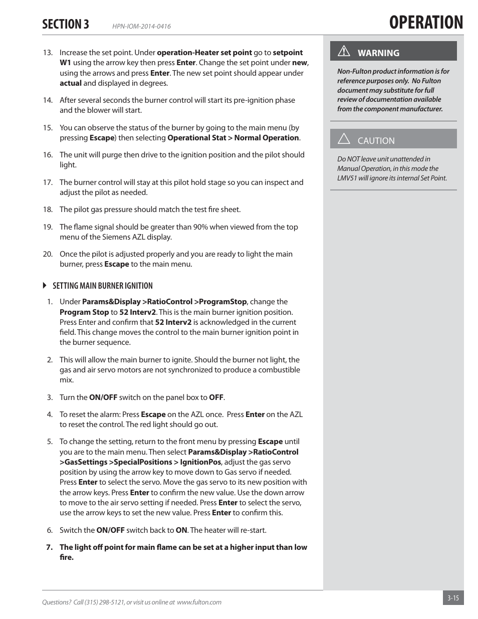 Operation | Fulton Hopkins (HPN) Horizontal Coil Thermal Fluid (hot oil) Heater User Manual | Page 47 / 84