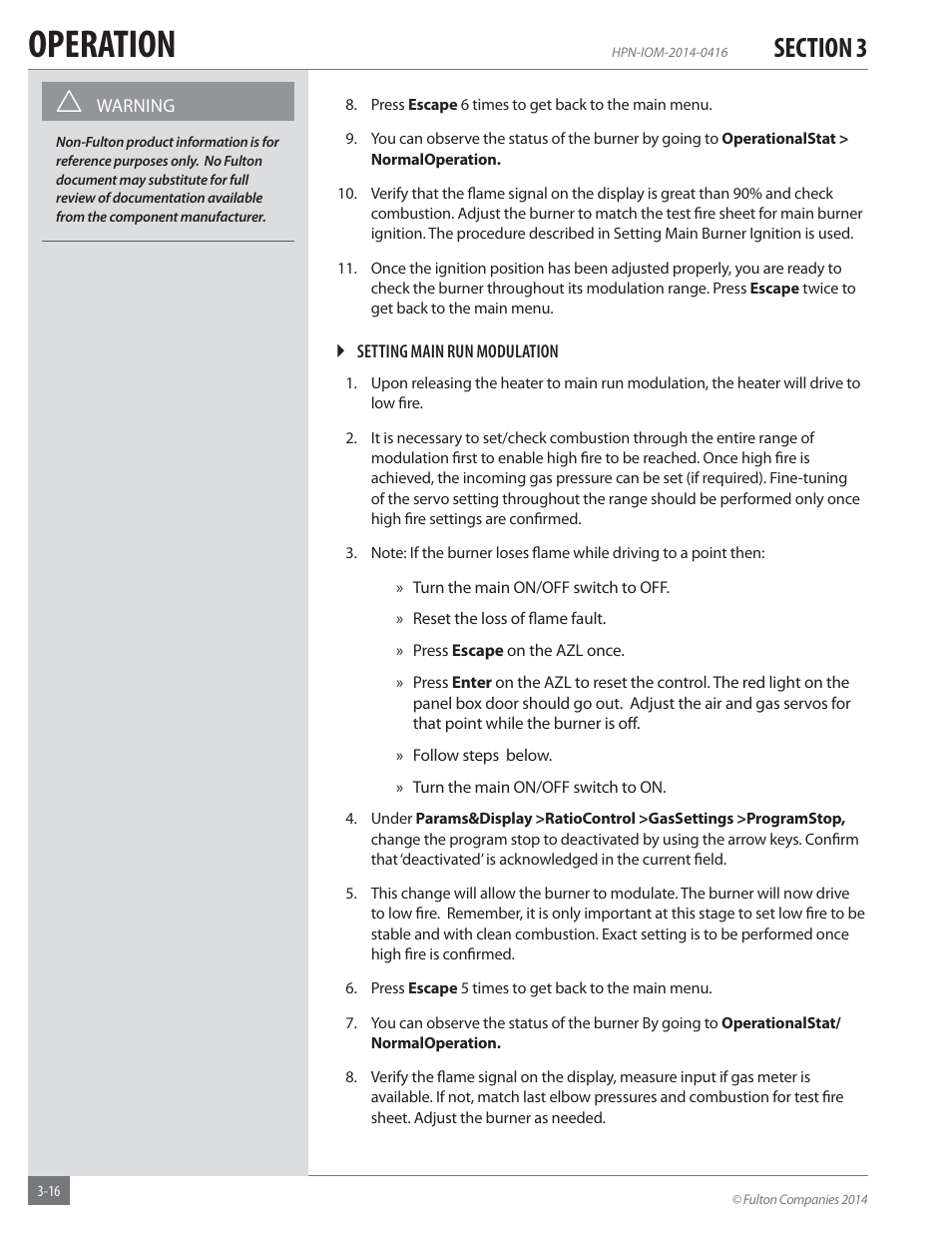 Operation | Fulton Hopkins (HPN) Horizontal Coil Thermal Fluid (hot oil) Heater User Manual | Page 48 / 84