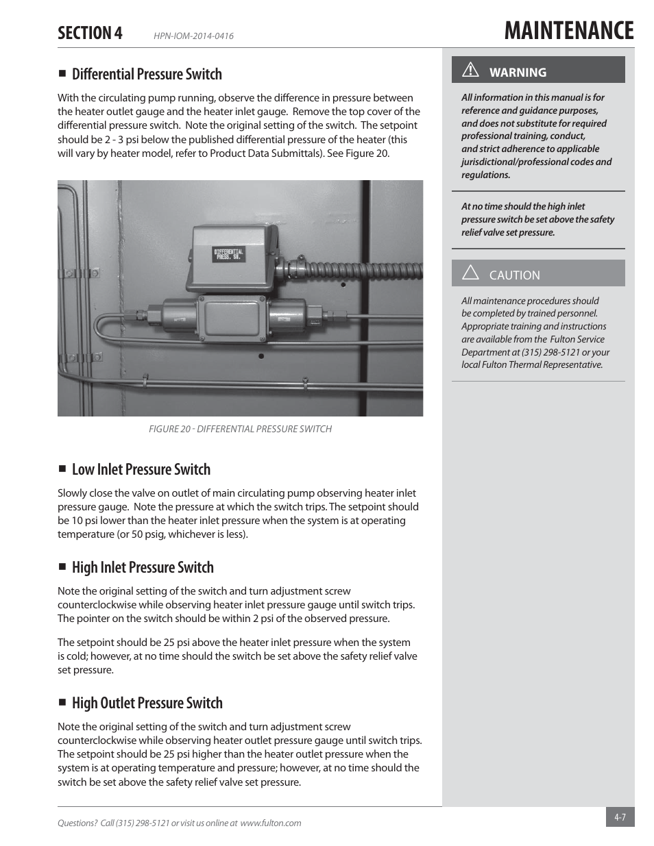 Maintenance | Fulton Hopkins (HPN) Horizontal Coil Thermal Fluid (hot oil) Heater User Manual | Page 67 / 84