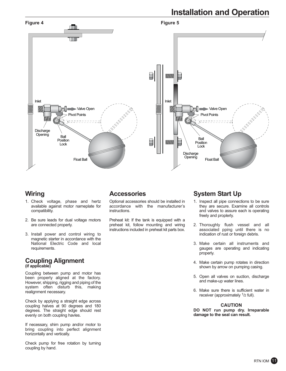 Installation and operation, Wiring, Coupling alignment | Accessories, System start up | Fulton Ancillary Equipment Horizontal and Vertical Return Systems User Manual | Page 13 / 24