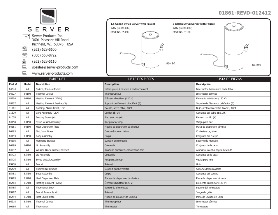 Server SY-X (85480/84190) User Manual | 8 pages