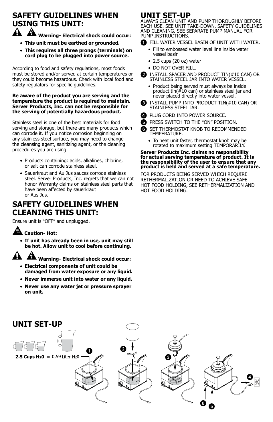 Unit set-up, Safety guidelines when using this unit, Safety guidelines when cleaning this unit | Server BSW-SS (86550/86941) User Manual | Page 2 / 4