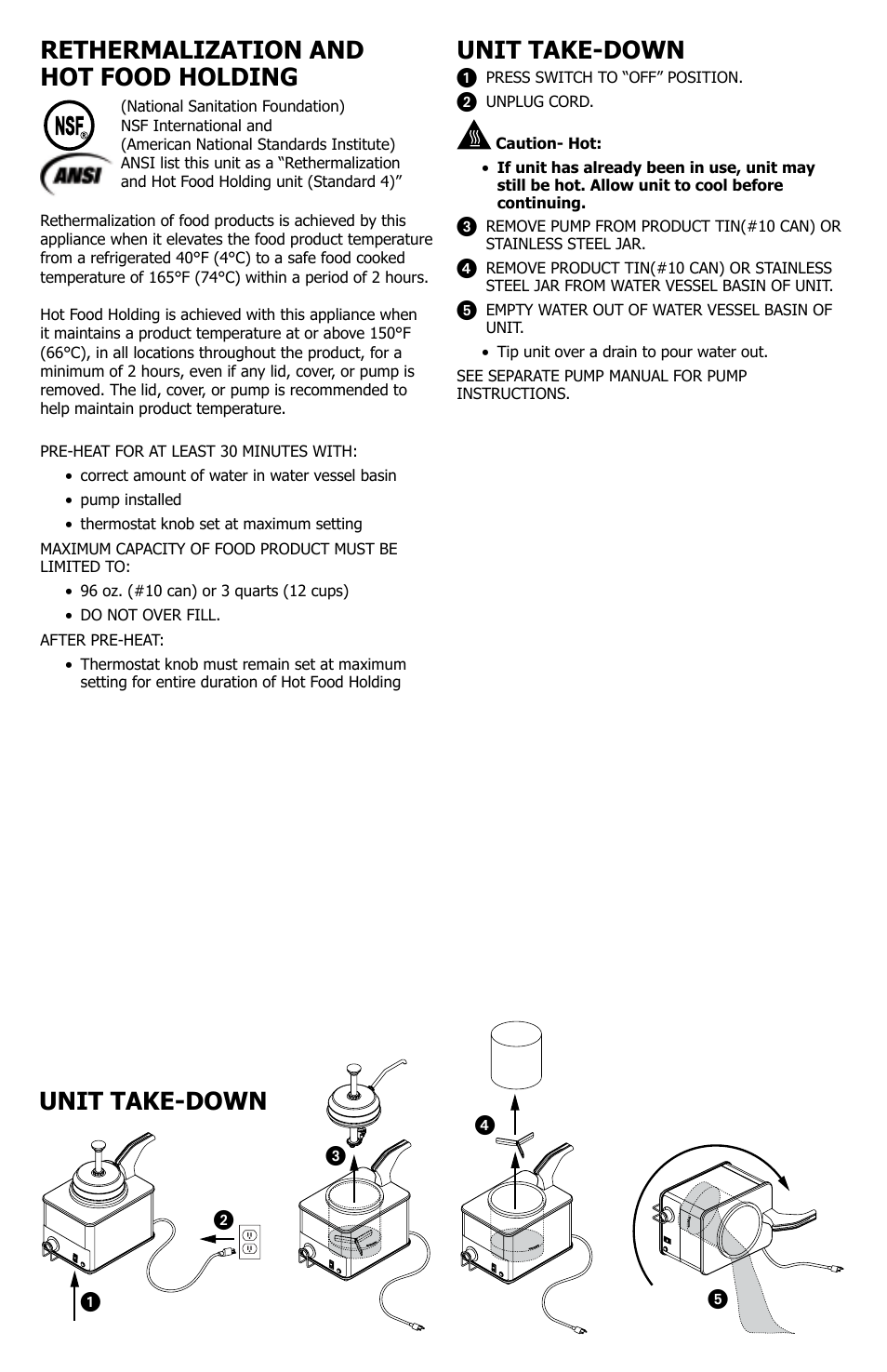Unit take-down, Rethermalization and hot food holding | Server BSW-SS (86550/86941) User Manual | Page 3 / 4