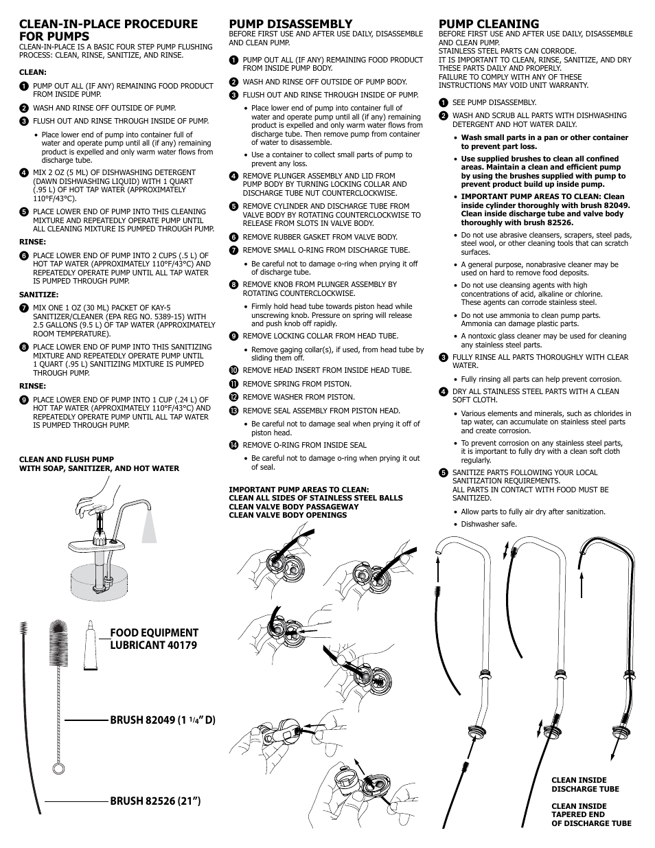Pump disassembly, Pump cleaning, Clean-in-place procedure for pumps | Server PUMPS User Manual | Page 2 / 4