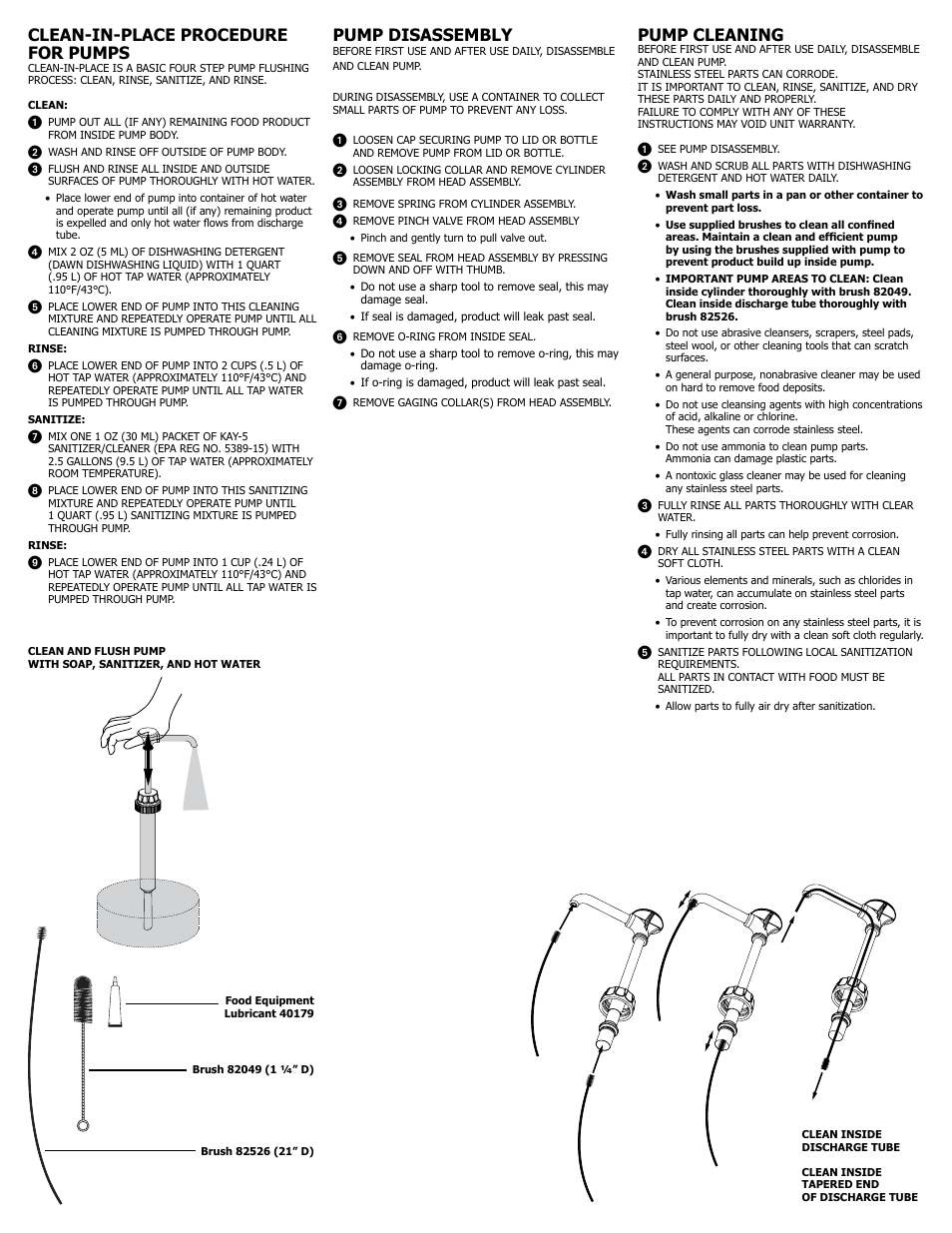 Pump cleaning, Clean-in-place procedure for pumps, Pump disassembly | Server PUMPS (88521/88200) User Manual | Page 2 / 4