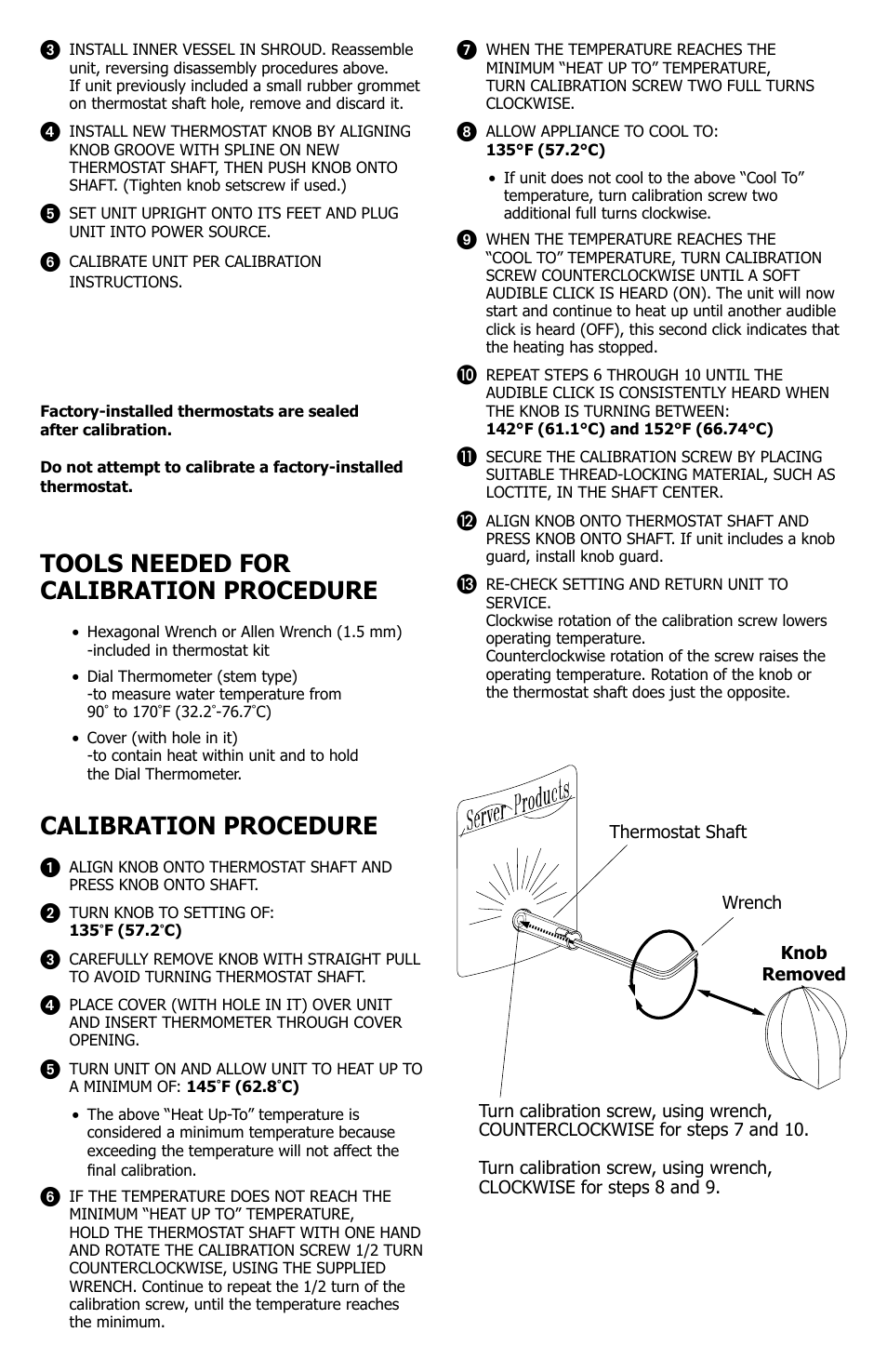 Tools needed for calibration procedure, Calibration procedure | Server BS/BSA (05020) THERMOSTAT User Manual | Page 3 / 4