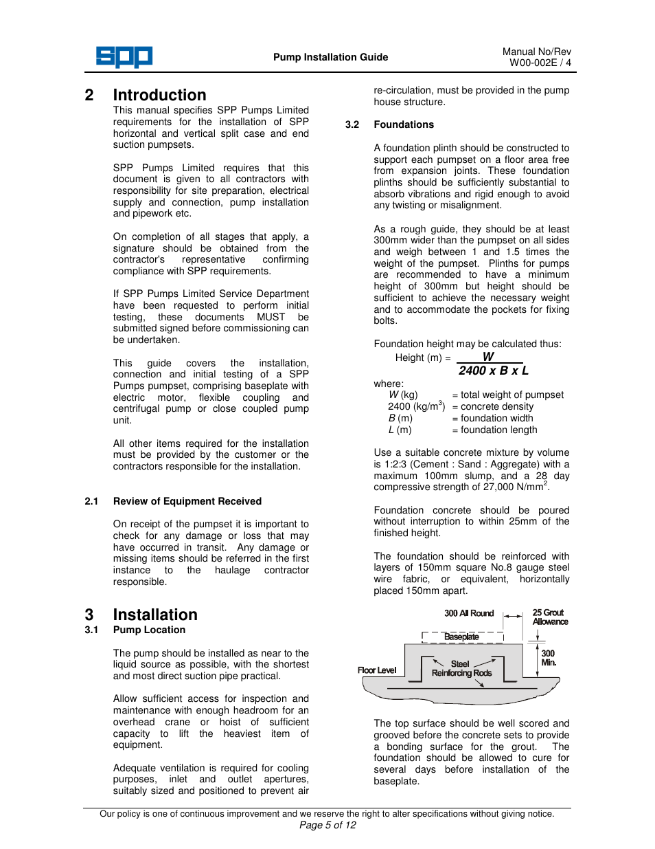 2 introduction, 3 installation | SPP Pumps Split Case Pumps User Manual | Page 5 / 11
