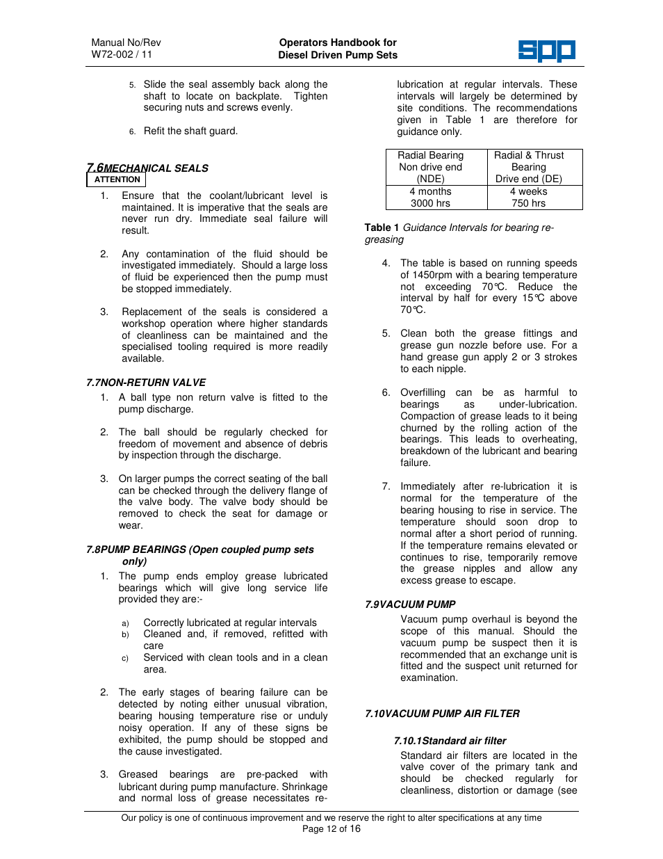 SPP Pumps Auto Prime Medium Head Open Set - AC & AL Range User Manual | Page 12 / 16