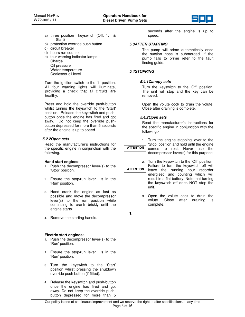 SPP Pumps Auto Prime Medium Head Open Set - AC & AL Range User Manual | Page 8 / 16