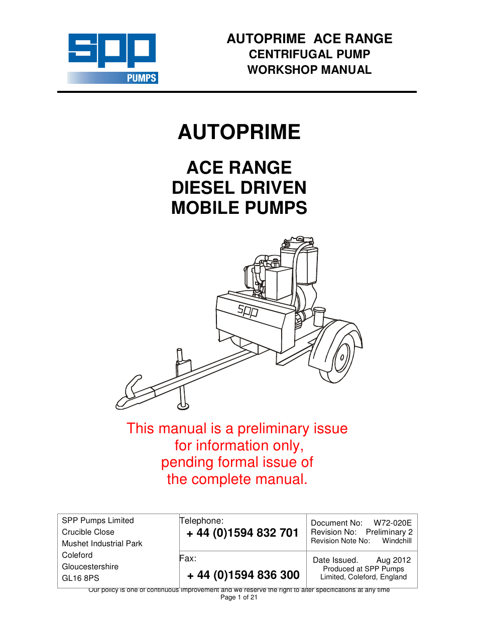 SPP Pumps Auto Prime Medium Head Open Set ACE80-100 Workshop Manual User Manual | 21 pages