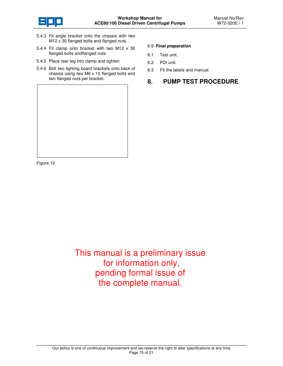 Pump test procedure | SPP Pumps Auto Prime Medium Head Open Set ACE80-100 Workshop Manual User Manual | Page 15 / 21