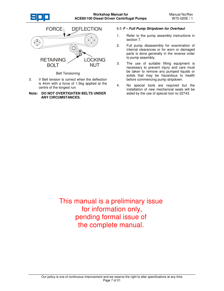 SPP Pumps Auto Prime Medium Head Open Set ACE80-100 Workshop Manual User Manual | Page 7 / 21