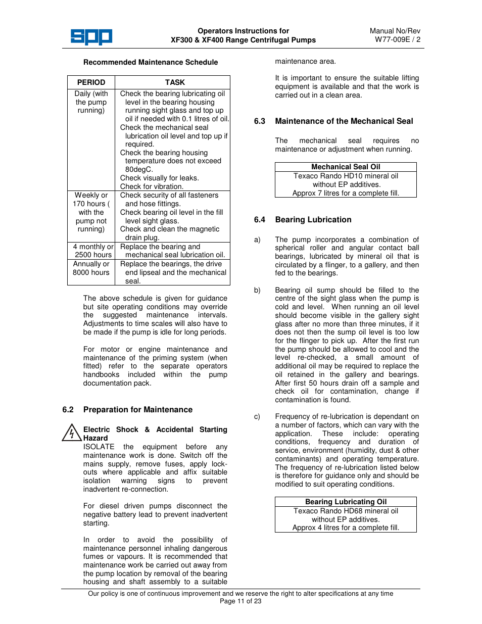 SPP Pumps Auto Prime - High Flow Range XF300 & 400 User Manual | Page 11 / 23