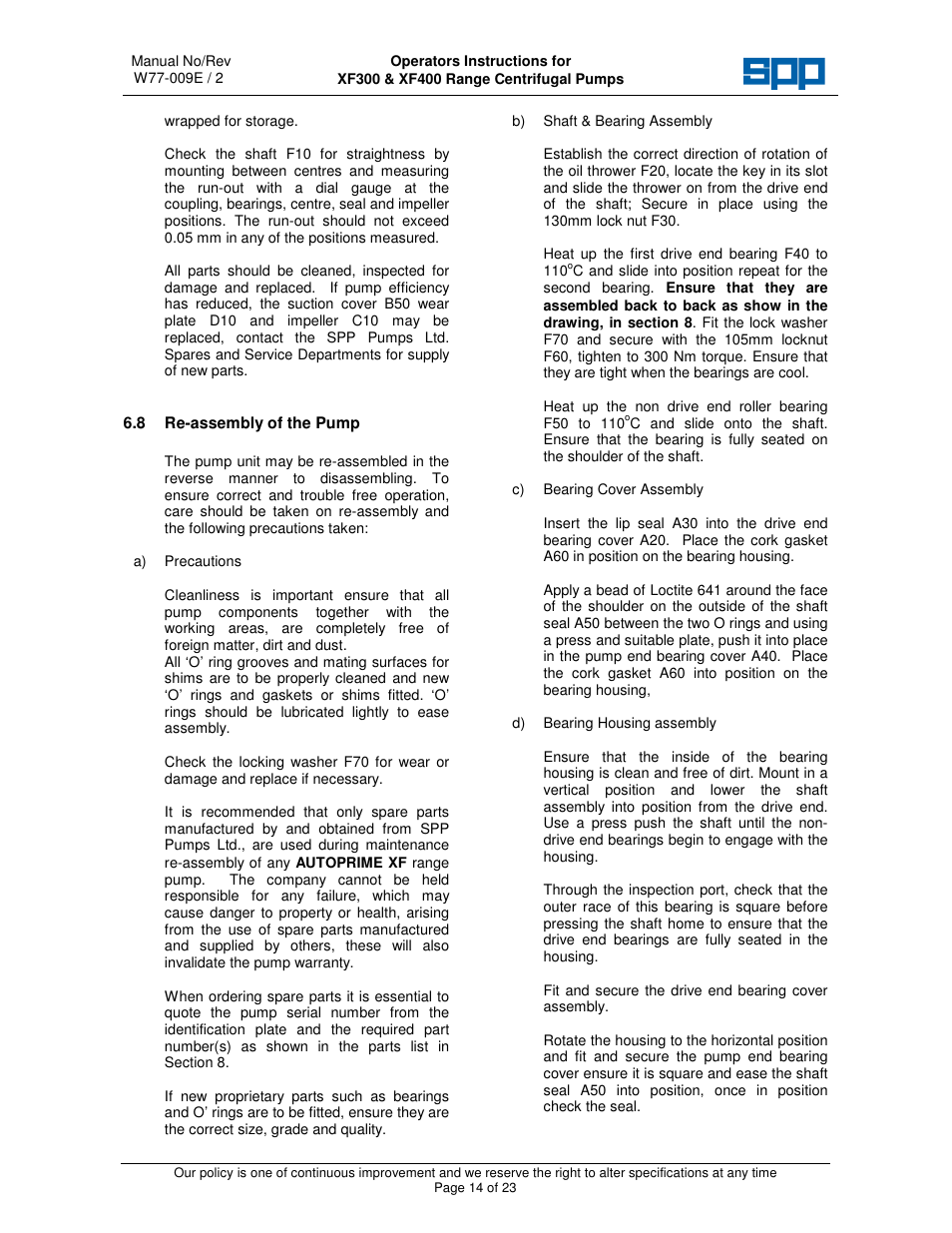 SPP Pumps Auto Prime - High Flow Range XF300 & 400 User Manual | Page 14 / 23